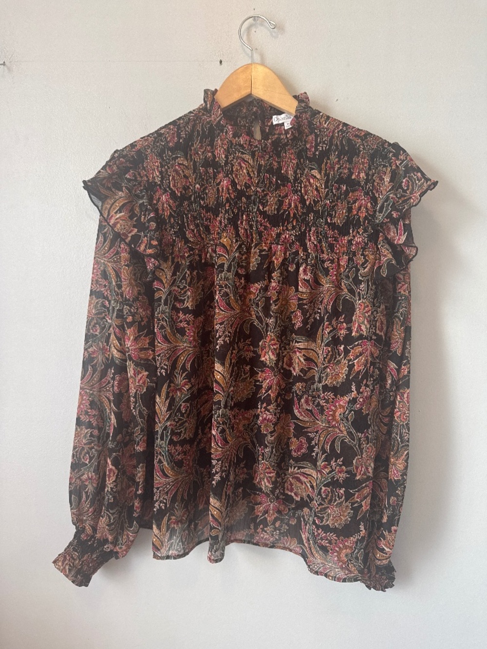 Ophelia Roe sheer ruffle sleeve floral blouse